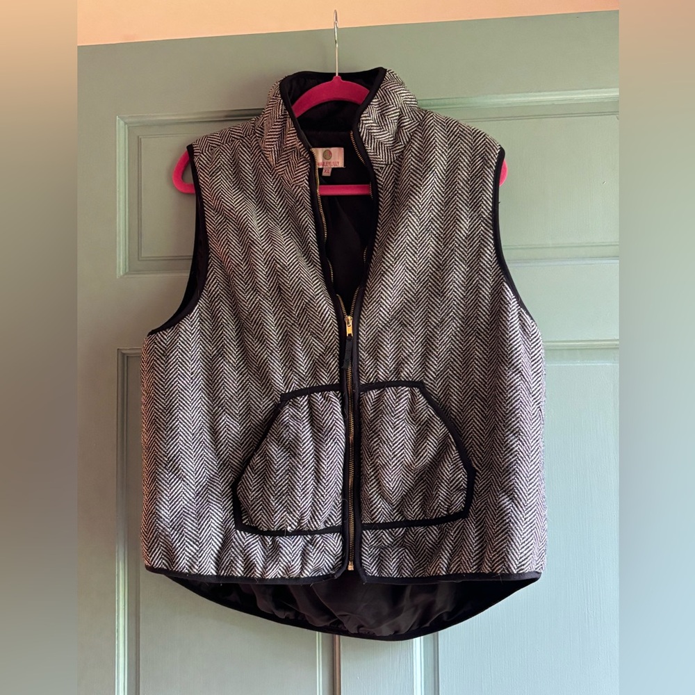 Black and white herringbone vest